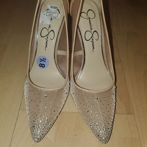 Jessica Simpson Sheer Nude Sparkly Heels Size 8.5